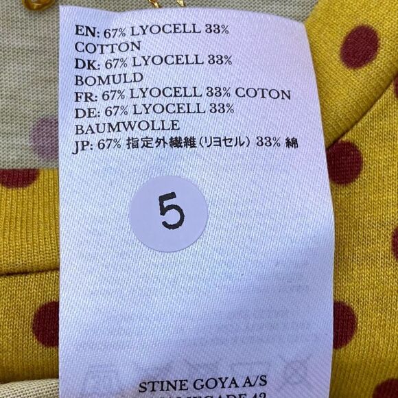 NWT Stein Goya Yellow Printed Tee w/Wine Polak Dots & Floral Pattern. Size XS. - Picture 8 of 8